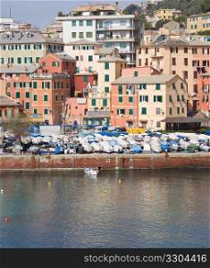 House and boats in Genova Nervi, Liguria, Italy