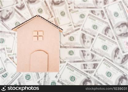 House cardboard model on dollar money, currency money concept