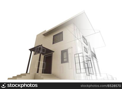 House construction 3d rendering. House construction. Building design and 3d rendering model my own. House construction 3d rendering