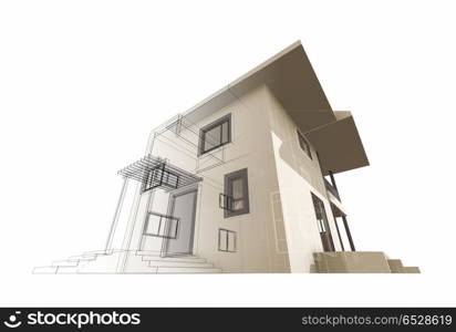 House construction 3d rendering. House construction. Building design and 3d rendering model my own. House construction 3d rendering