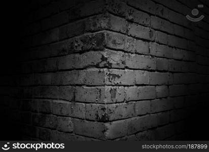 House corner, brick wall in black, background