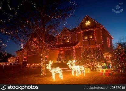 House decorated with lights