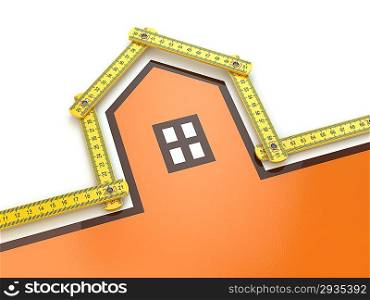 House from yard stick on white background .3d
