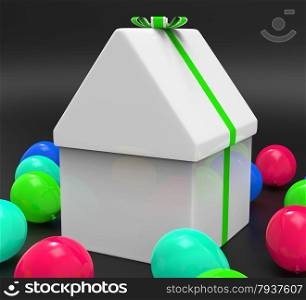 House Giftbox Representing Residence Home And Surprise