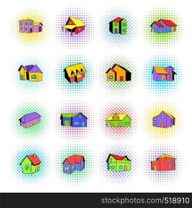 House icons set in comics style on a white background . House icons set, comics style