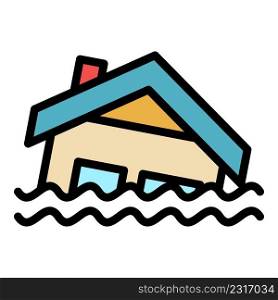 House in flood icon. Outline house in flood vector icon color flat isolated. House in flood icon color outline vector
