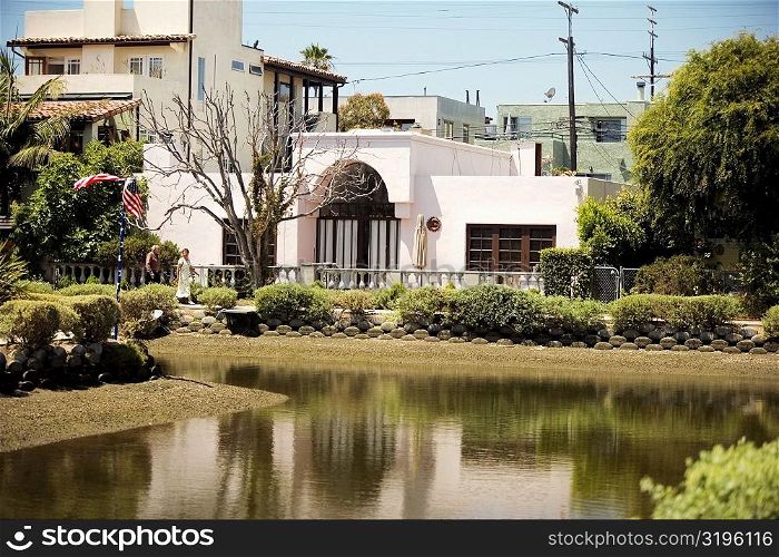 House in front of a canal, Venice, California, USA