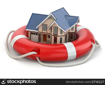 House in life belt. Conceptual image. 3d