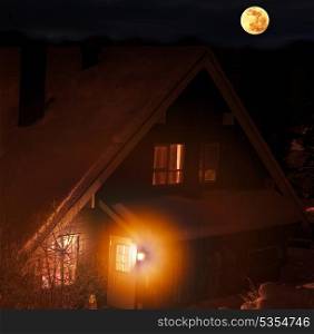house in night winter