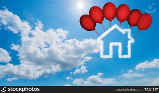 House in the sky made of clouds - 3d rendering