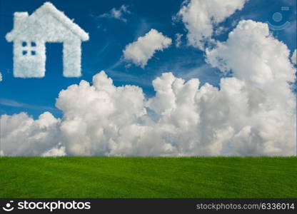 House in the sky made of clouds - 3d rendering