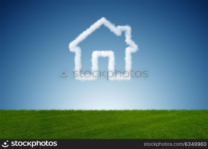House in the sky made of clouds - 3d rendering