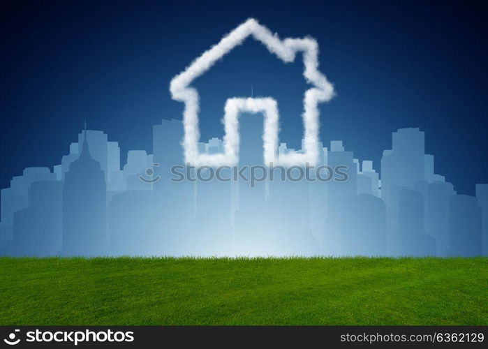 House in the sky made of clouds - 3d rendering