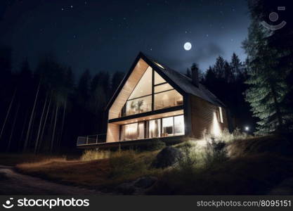 House in wild nature. Outdoor view. Generate Ai. House in wild nature. Generate Ai