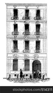House Law, street Quincampoix, vintage engraved illustration. Magasin Pittoresque 1844.