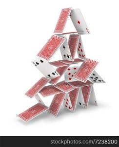 House of cards 3D falling down, isolated on white