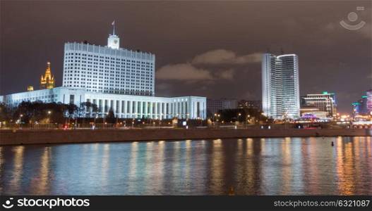 House of Government in Moscow, Russia, at night.