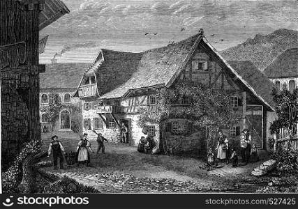 House of Hebel, Hausen, vintage engraved illustration. Magasin Pittoresque 1847.