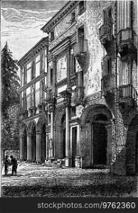 House of Palladio in Vicenza, vintage engraved illustration. Magasin Pittoresque 1877. 