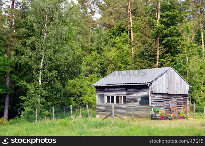 House of wooden garden in the edge of the forest.