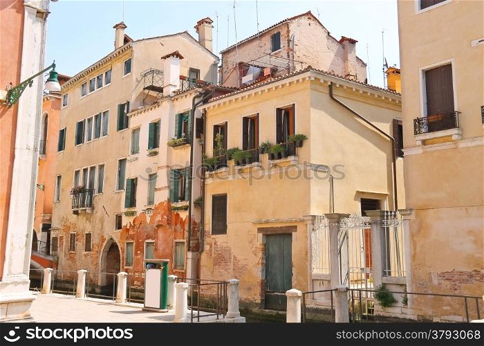 House on a narrow street in the Italian city of Venice, Italy