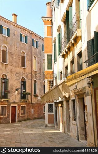House on a narrow street in the Italian city of Venice, Italy