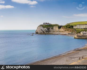 House on cliff on coast Bay Isle Of Wight England