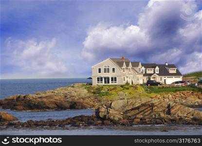 House on ocean shore in Maine, USA