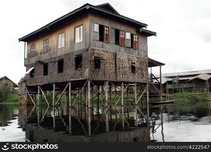 House on the water, Inle lake, Shan State, Myanmar