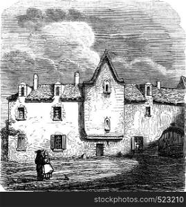 House or Descartes is, in the Haye-Descartes, department of Indre-et-Loire, vintage engraved illustration. Magasin Pittoresque 1845.