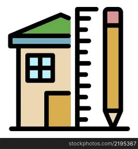 House pencil and ruler icon. Outline house pencil and ruler vector icon color flat isolated. House pencil and ruler icon color outline vector