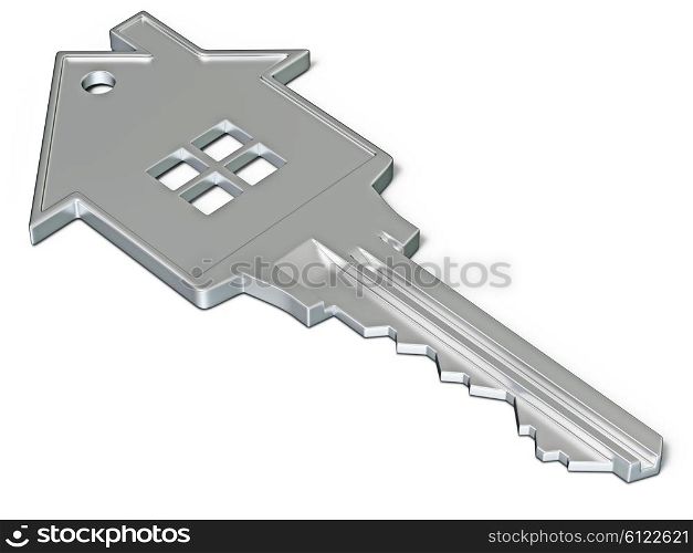 House safety rent real estate purchase concept - house shaped key isolated on white. House shaped key isolated on white