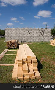 house under construction on a background blue sky