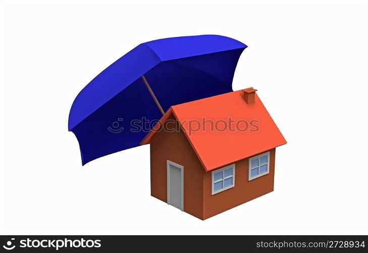 House under protection, concept, 3d render isolated on white
