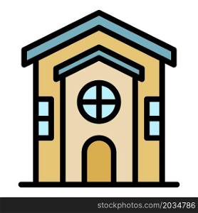 House view from the front icon. Outline house view from the front vector icon color flat isolated. House view from the front icon color outline vector
