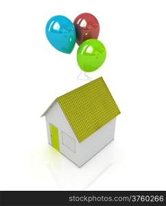 House with colorful balloons on a white background
