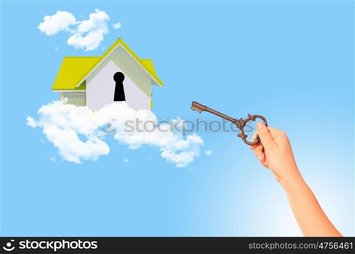 House with key hole. Image of house with key hole. Mortgage concept