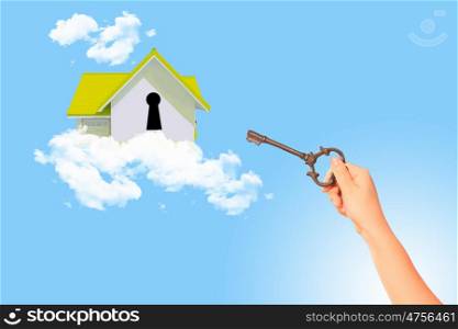 House with key hole. Image of house with key hole. Mortgage concept