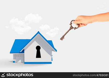 House with key hole. Image of house with key hole. Mortgage concept