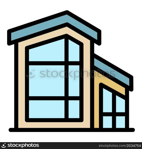 House with large windows icon. Outline house with large windows vector icon color flat isolated. House with large windows icon color outline vector