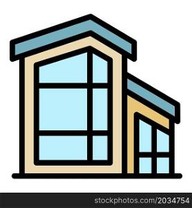 House with large windows icon. Outline house with large windows vector icon color flat isolated. House with large windows icon color outline vector