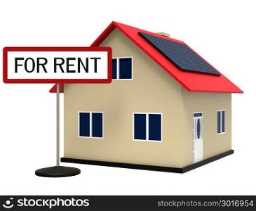 House with solar panel for rent, 3d rendering, on white background