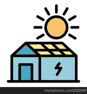 House with solar panel icon. Outline house with solar panel vector icon color flat isolated. House with solar panel icon color outline vector
