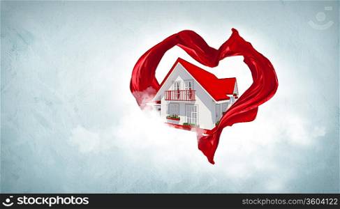 House withing a red heart symbol from fabrique