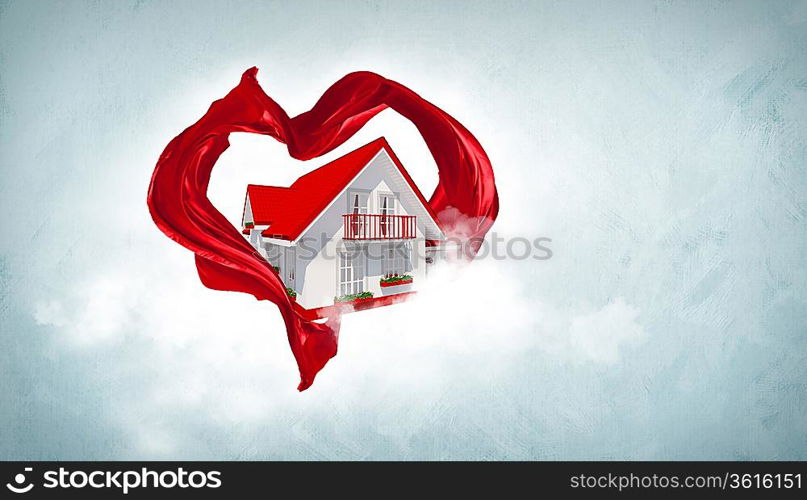 House withing a red heart symbol from fabrique