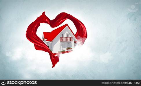 House withing a red heart symbol from fabrique