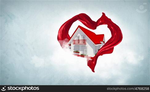 House withing a red heart symbol from fabrique. House withing a heart symbol