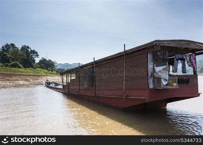 Houseboat in River Mekong, Laos