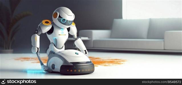 Housekeeping robot maid operating a vacuum machine