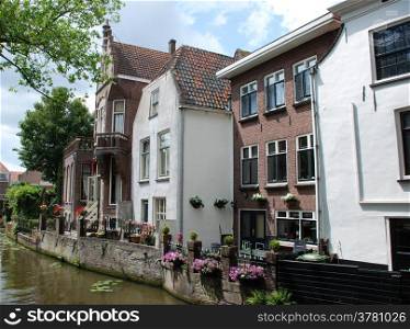 Houses along a canal in Delft, The Netherlands.